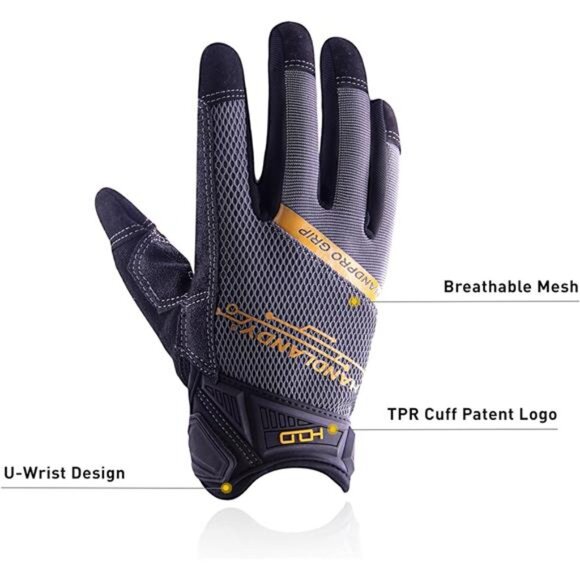 Mens Work Gloves Touch screen, Utility Mechanic Gloves, Flexible Breathable Fit - Picture 3 of 7